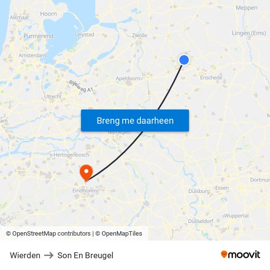 Wierden to Son En Breugel map