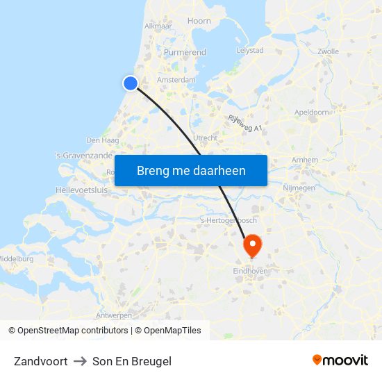 Zandvoort to Son En Breugel map