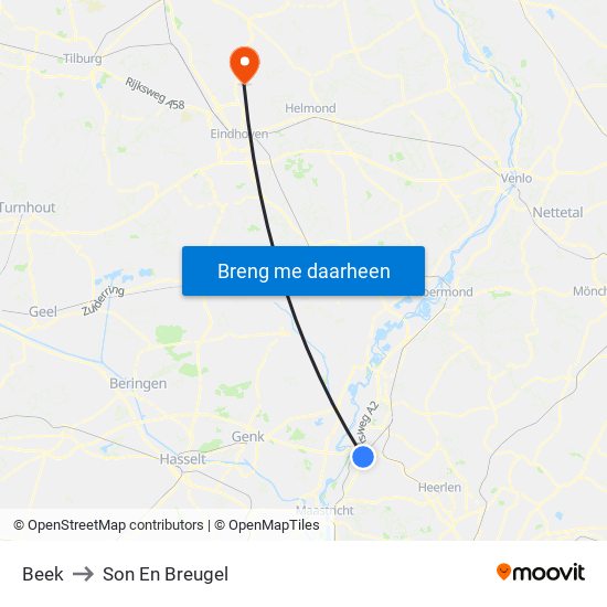 Beek to Son En Breugel map