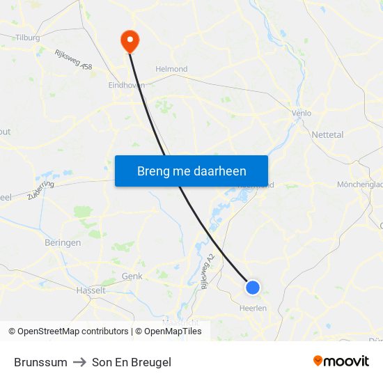 Brunssum to Son En Breugel map