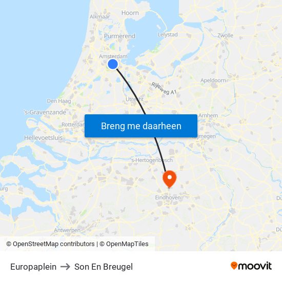 Europaplein to Son En Breugel map