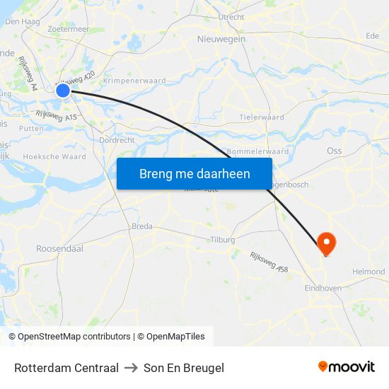 Rotterdam Centraal to Son En Breugel map