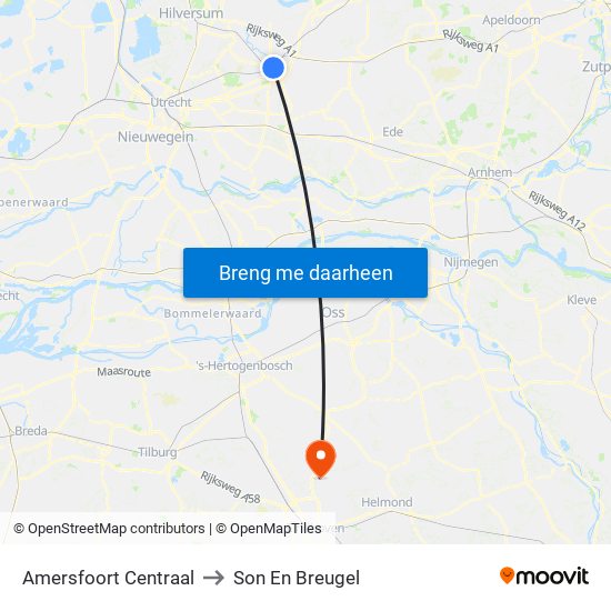 Amersfoort Centraal to Son En Breugel map