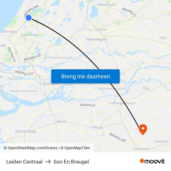 Leiden Centraal to Son En Breugel map