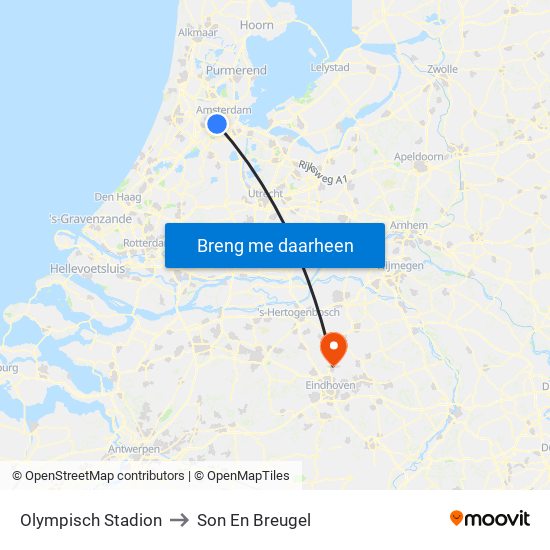 Olympisch Stadion to Son En Breugel map