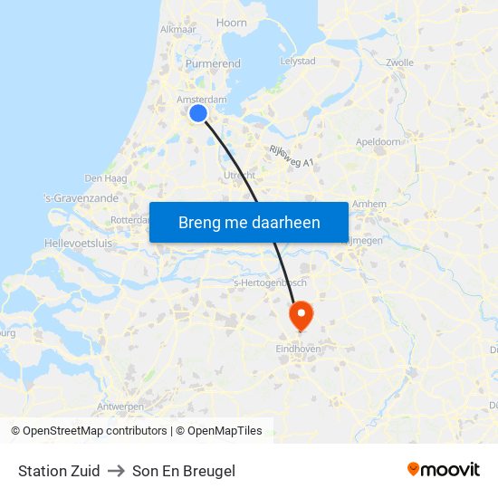 Station Zuid to Son En Breugel map