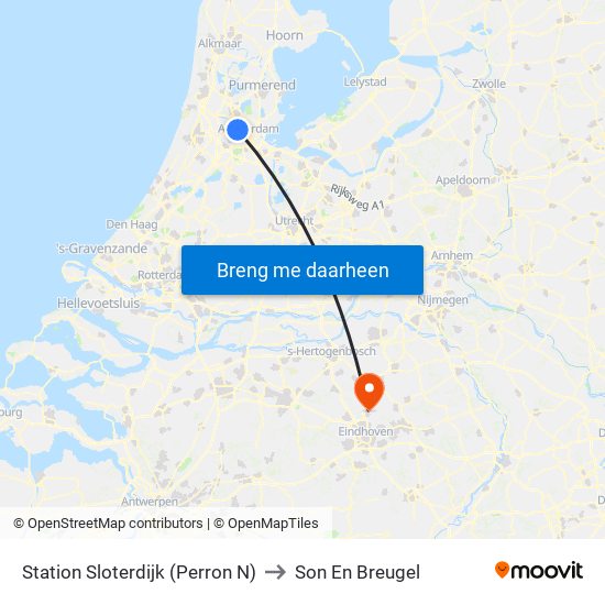 Station Sloterdijk (Perron N) to Son En Breugel map