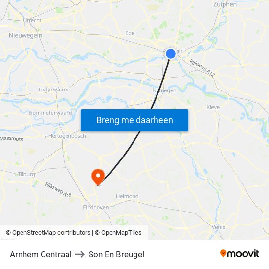 Arnhem Centraal to Son En Breugel map