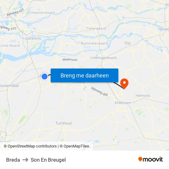 Breda to Son En Breugel map