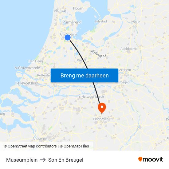 Museumplein to Son En Breugel map