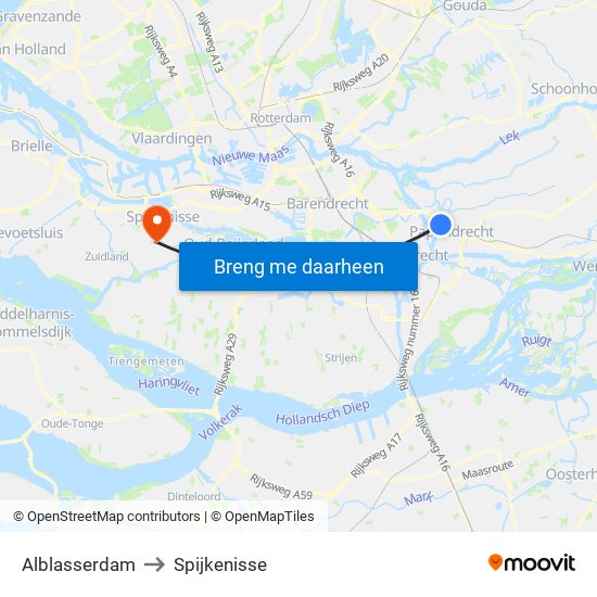 Alblasserdam to Spijkenisse map