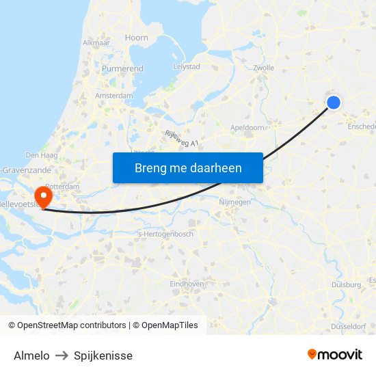 Almelo to Spijkenisse map