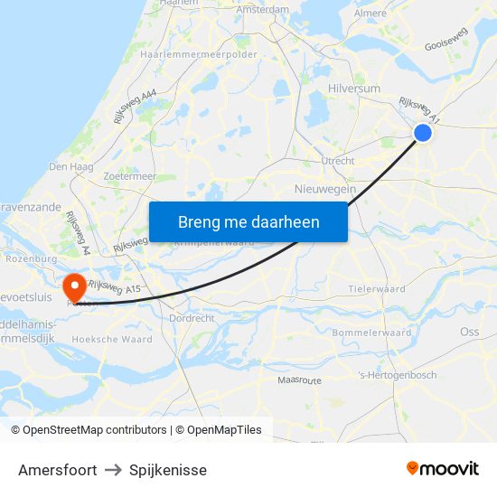 Amersfoort to Spijkenisse map