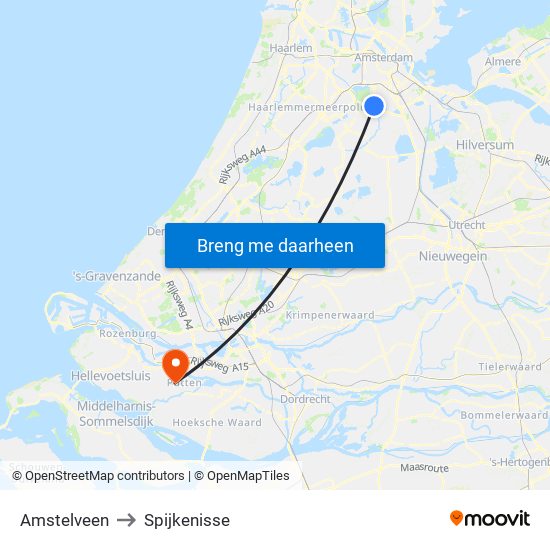 Amstelveen to Spijkenisse map