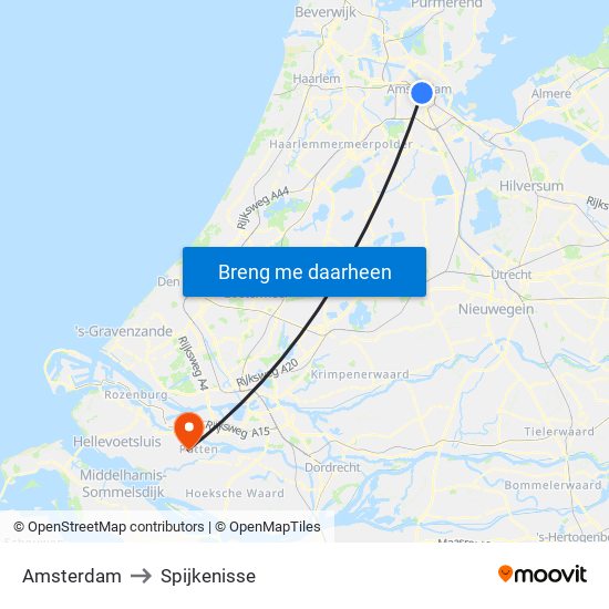 Amsterdam to Spijkenisse map