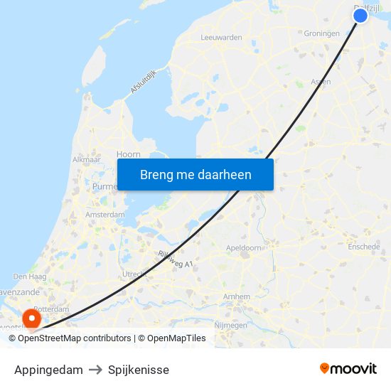 Appingedam to Spijkenisse map