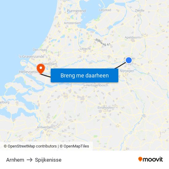 Arnhem to Spijkenisse map
