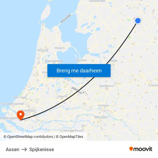 Assen to Spijkenisse map
