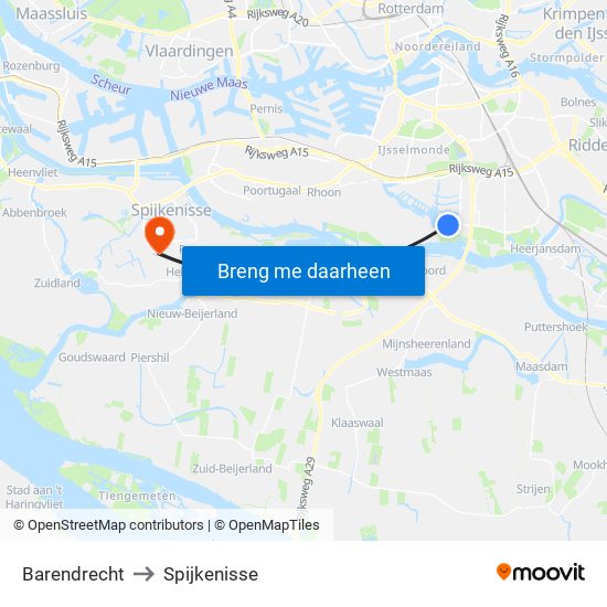 Barendrecht to Spijkenisse map