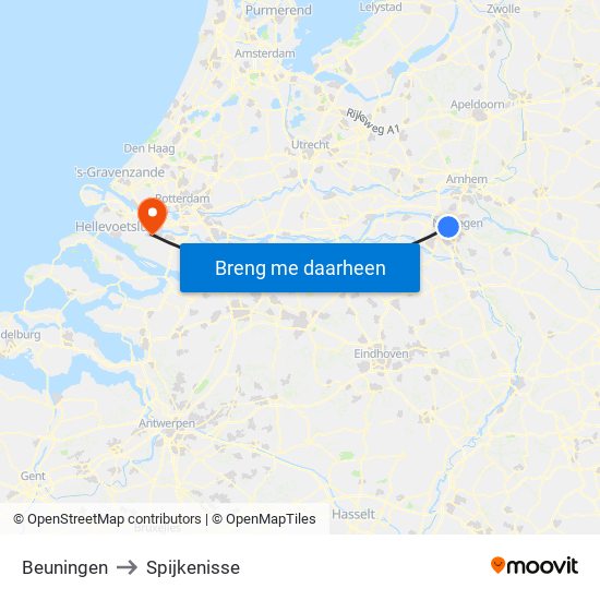Beuningen to Spijkenisse map