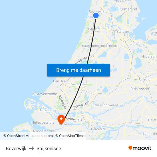 Beverwijk to Spijkenisse map