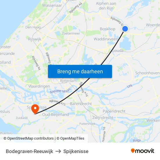 Bodegraven-Reeuwijk to Spijkenisse map