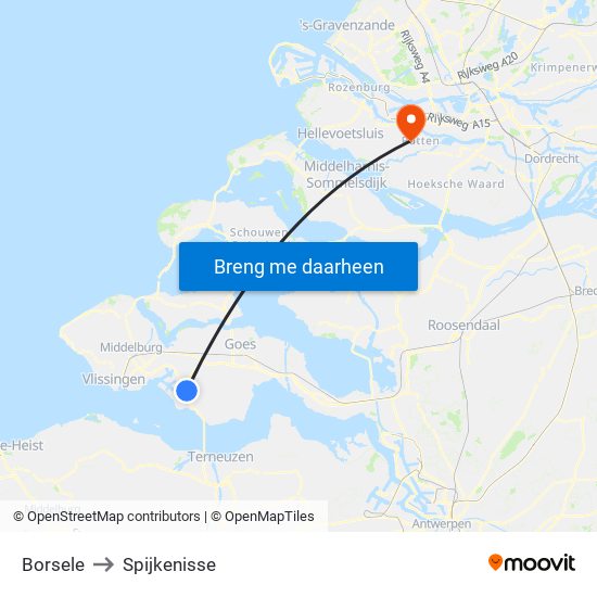 Borsele to Spijkenisse map