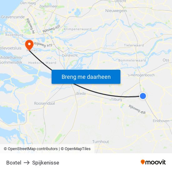 Boxtel to Spijkenisse map