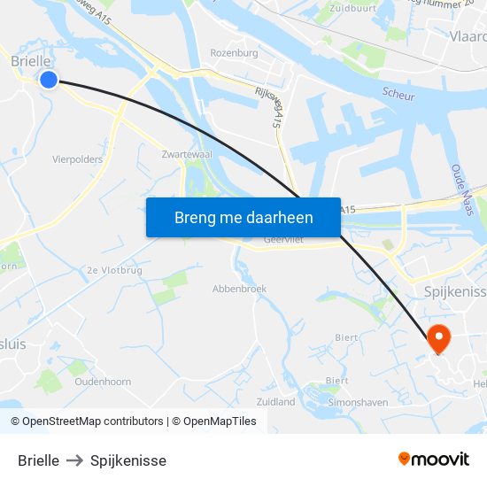 Brielle to Spijkenisse map