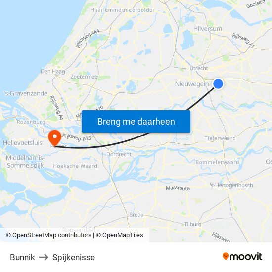 Bunnik to Spijkenisse map