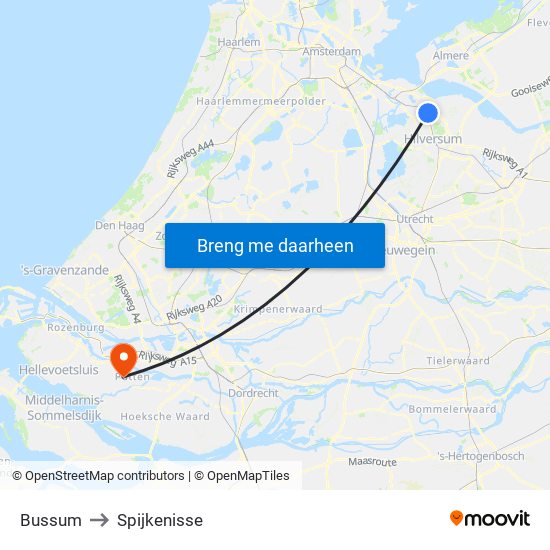 Bussum to Spijkenisse map