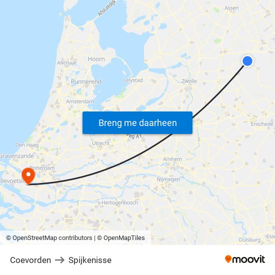 Coevorden to Spijkenisse map