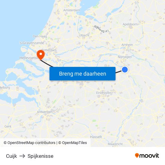 Cuijk to Spijkenisse map