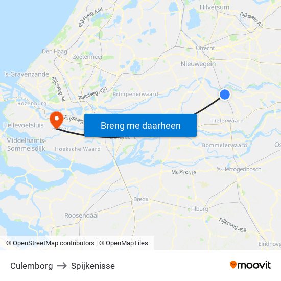 Culemborg to Spijkenisse map