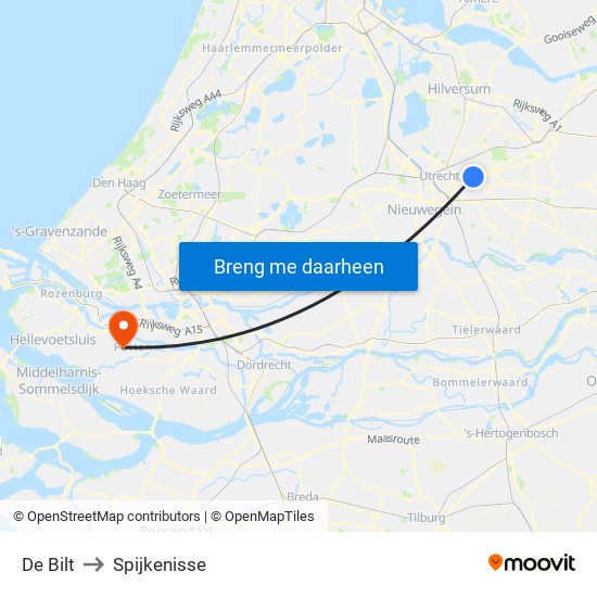 De Bilt to Spijkenisse map