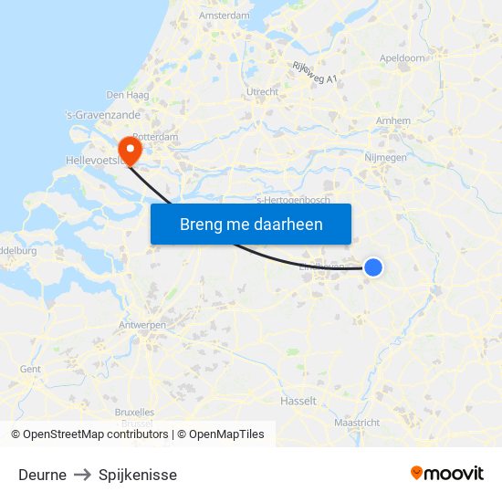 Deurne to Spijkenisse map