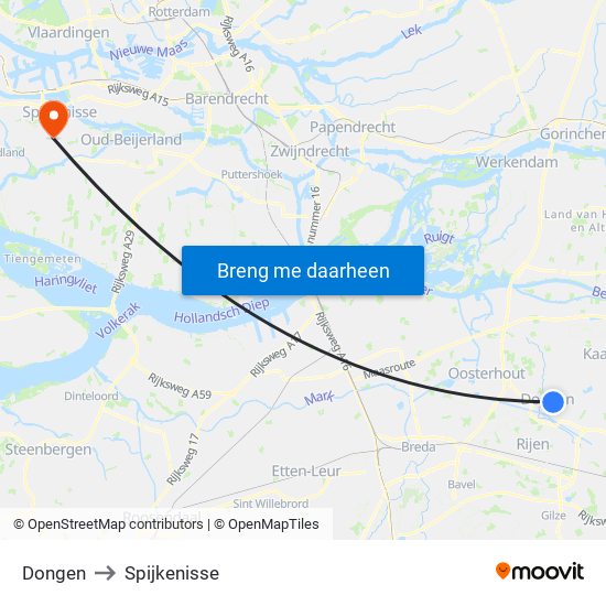Dongen to Spijkenisse map
