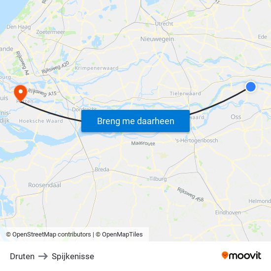 Druten to Spijkenisse map