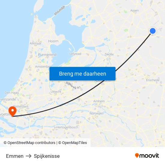 Emmen to Spijkenisse map