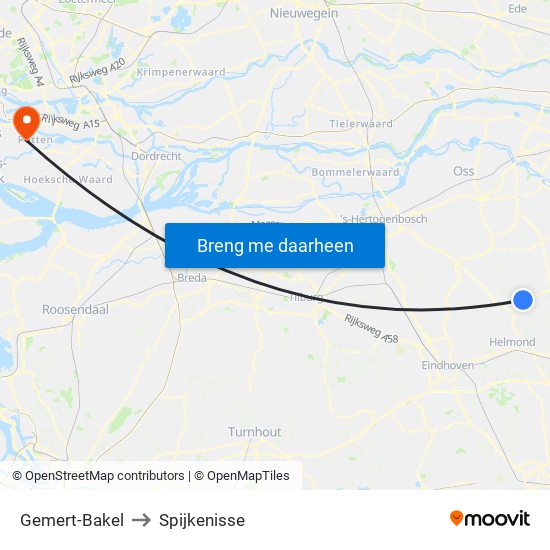 Gemert-Bakel to Spijkenisse map