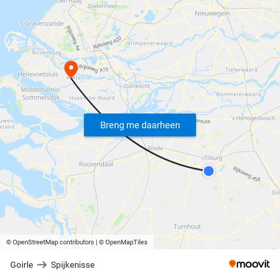 Goirle to Spijkenisse map