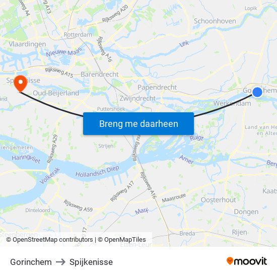 Gorinchem to Spijkenisse map
