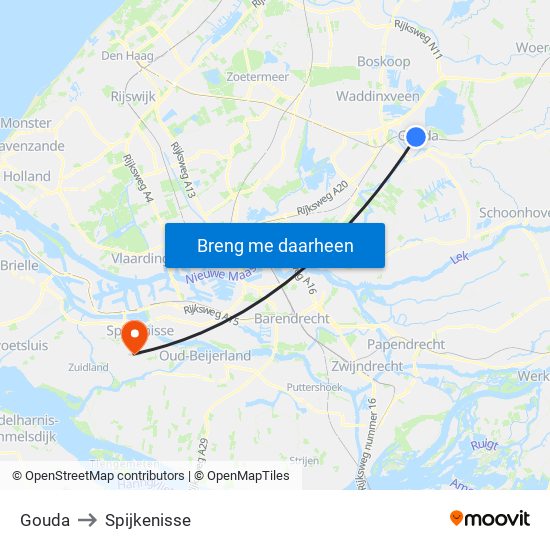 Gouda to Spijkenisse map