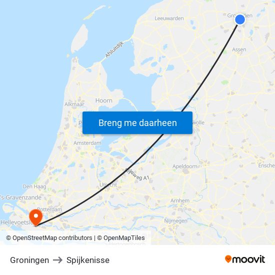 Groningen to Spijkenisse map