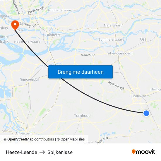 Heeze-Leende to Spijkenisse map