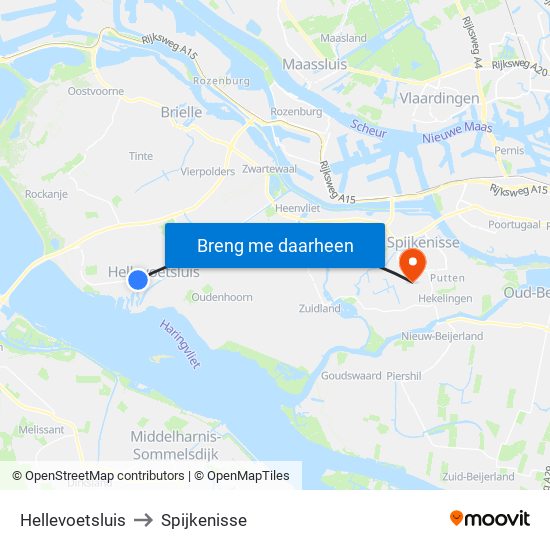 Hellevoetsluis to Spijkenisse map