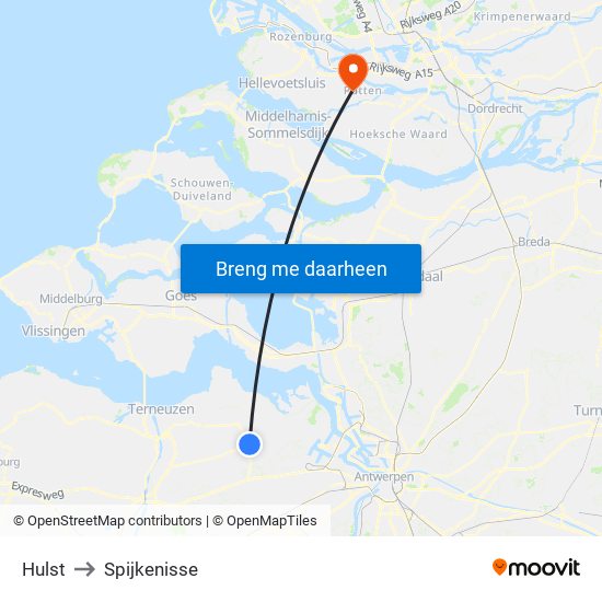 Hulst to Spijkenisse map