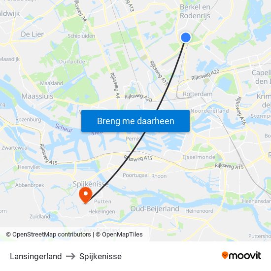 Lansingerland to Spijkenisse map