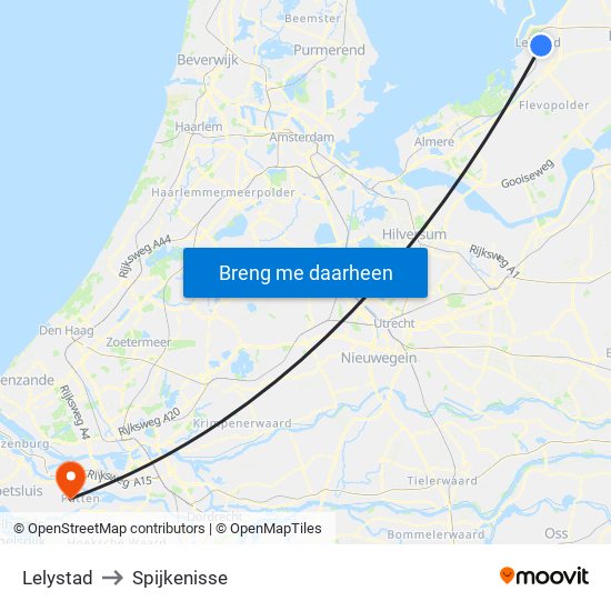 Lelystad to Spijkenisse map