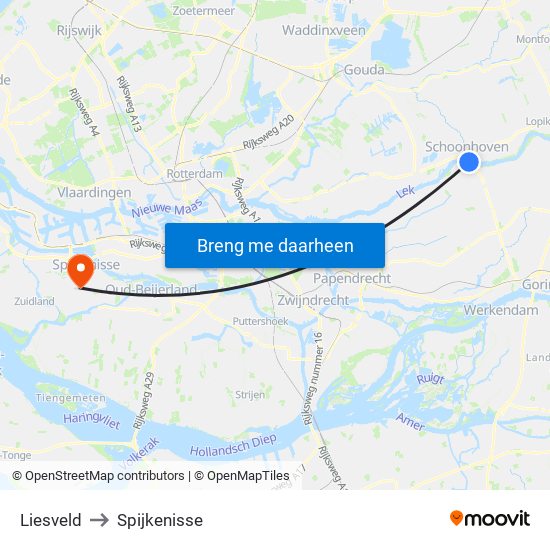 Liesveld to Spijkenisse map